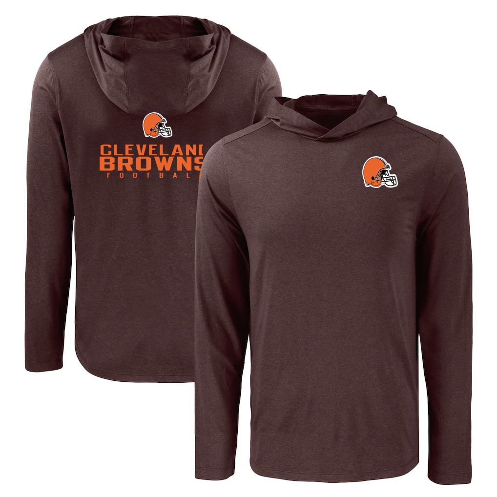 Men 2026 NFL Cleveland Browns Hooded long sleeved T-shirt brown 05